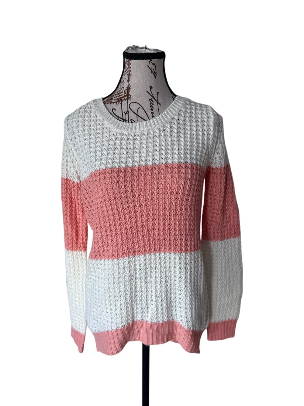 Rue 21 Women's White and Pink Stripe Knit Sweater